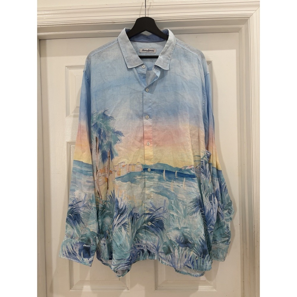 Tommy Bahama Men's XXL Watercolor Beach Sunset Long Sleeve Shirt